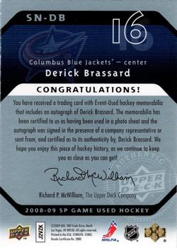 2008-09 SP Game Used - SIGnificant Numbers #SN-DB Derick Brassard Back
