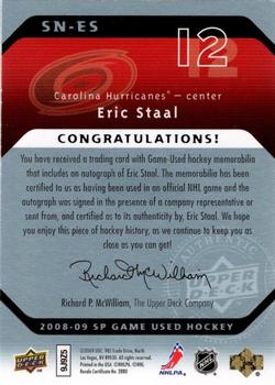 2008-09 SP Game Used - SIGnificant Numbers #SN-ES Eric Staal Back