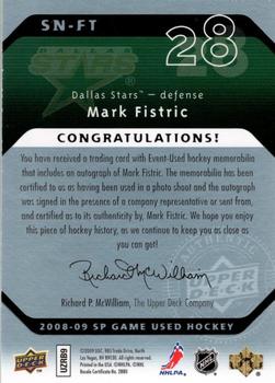2008-09 SP Game Used - SIGnificant Numbers #SN-FT Mark Fistric Back