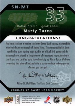 2008-09 SP Game Used - SIGnificant Numbers #SN-MT Marty Turco Back