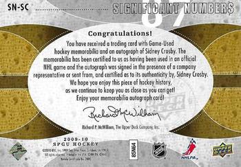 2008-09 SP Game Used - SIGnificant Numbers #SN-SC Sidney Crosby Back