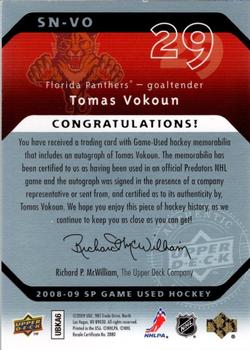 2008-09 SP Game Used - SIGnificant Numbers #SN-VO Tomas Vokoun Back