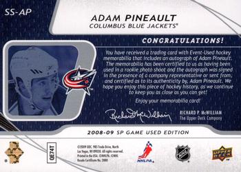 2008-09 SP Game Used - SIGnificant Swatches #SS-AP Adam Pineault  Back