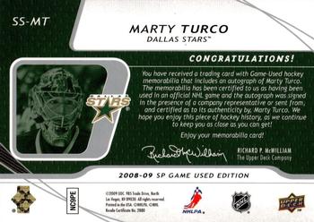 2008-09 SP Game Used - SIGnificant Swatches #SS-MT Marty Turco  Back