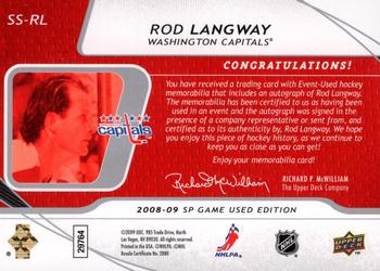 2008-09 SP Game Used - SIGnificant Swatches #SS-RL Rod Langway  Back