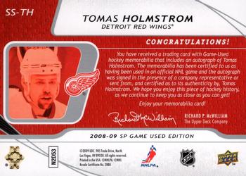 2008-09 SP Game Used - SIGnificant Swatches #SS-TH Tomas Holmstrom  Back