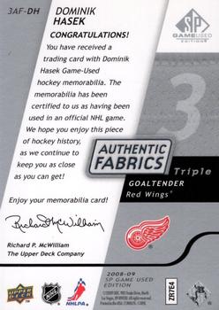 2008-09 SP Game Used - Authentic Fabrics Triple #3AF-DH Dominik Hasek  Back