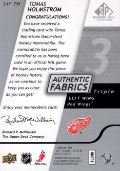 2008-09 SP Game Used - Authentic Fabrics Triple #3AF-TH Tomas Holmstrom  Back