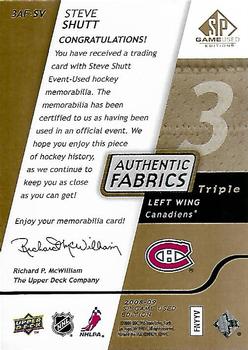 2008-09 SP Game Used - Authentic Fabrics Triple Gold #3AF-SV Steve Shutt  Back