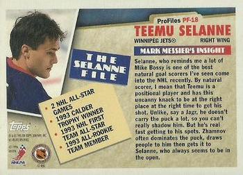 1995-96 Topps - ProFiles #PF-18 Teemu Selanne Back