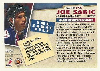 1995-96 Topps - ProFiles #PF-20 Joe Sakic Back