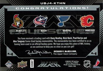 2008-09 UD Black - Jerseys Foursomes #UBJ4-KTHN Paul Kariya / Alex Tanguay / Dany Heatley / Rick Nash Back