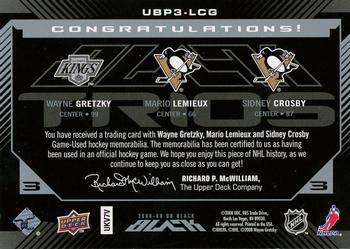 2008-09 UD Black - Jerseys Trios #UBP3-LCG Mario Lemieux / Sidney Crosby / Wayne Gretzky Back