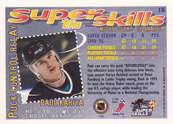 1995-96 Topps Super Skills #16 Paul Kariya Back