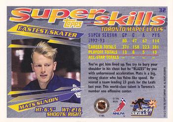 1995-96 Topps Super Skills #32 Mats Sundin Back