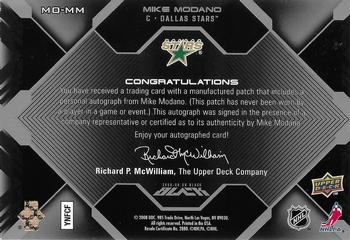 2008-09 UD Black - Marks of Obsidian Autographs Patches #MO-MM Mike Modano  Back