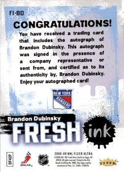 2008-09 Ultra - Fresh Ink #FI-BD Brandon Dubinsky  Back