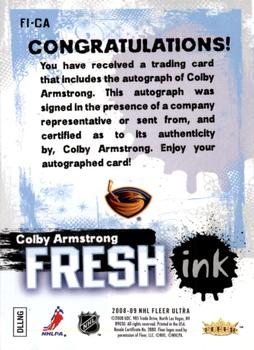 2008-09 Ultra - Fresh Ink #FI-CA Colby Armstrong  Back