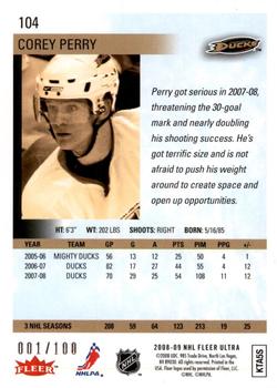 2008-09 Ultra - Ice Medallion #104 Corey Perry  Back