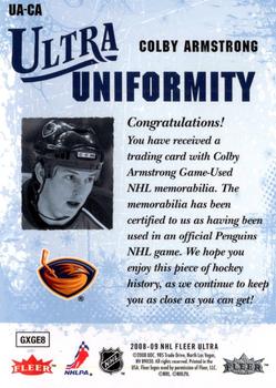 2008-09 Ultra - Ultra Uniformity #UA-CA Colby Armstrong Back