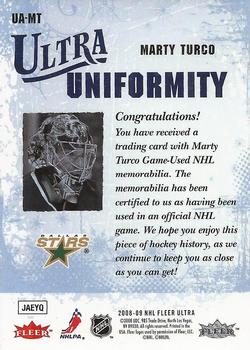 2008-09 Ultra - Ultra Uniformity #UA-MT Marty Turco Back
