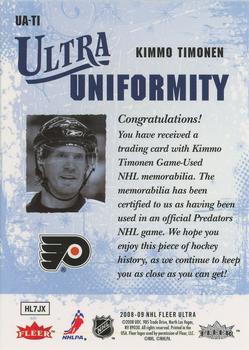 2008-09 Ultra - Ultra Uniformity #UA-TI Kimmo Timonen Back