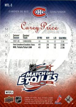 2008-09 Upper Deck - All Star Game Montreal #MTL-3 Carey Price  Back