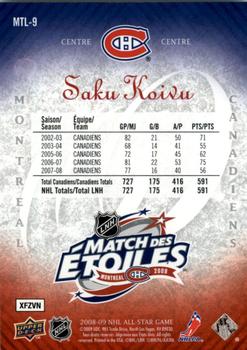 2008-09 Upper Deck - All Star Game Montreal #MTL-9 Saku Koivu  Back