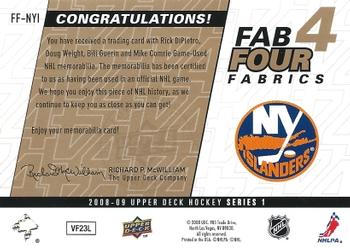 2008-09 Upper Deck - Fab Four Fabrics #FF-NYI Rick DiPietro / Doug Weight / Bill Guerin / Mike Comrie  Back