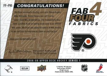 2008-09 Upper Deck - Fab Four Fabrics #FF-PHI Simon Gagne / Mike Richards / Daniel Briere / Jeff Carter  Back