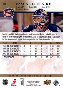 2008-09 Upper Deck - UD High Gloss #141 Pascal Leclaire  Back