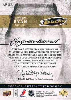 2008-09 Upper Deck Artifacts - Auto-Facts #AF-BR Bobby Ryan  Back