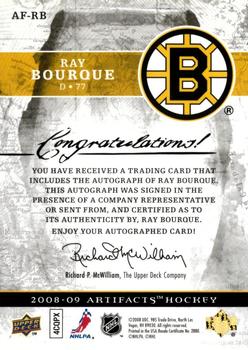 2008-09 Upper Deck Artifacts - Auto-Facts #AF-RB Ray Bourque  Back
