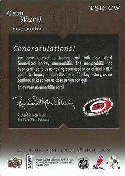 2008-09 Upper Deck Artifacts - Treasured Swatches Jersey / Patch Combo Black #TSD-CW Cam Ward  Back