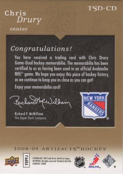 2008-09 Upper Deck Artifacts - Treasured Swatches Jersey / Patch Combo Gold #TSD-CD Chris Drury  Back