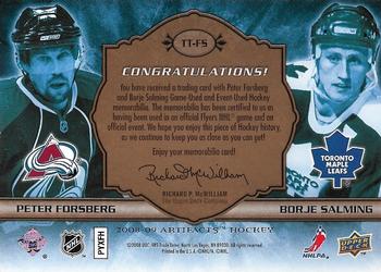 2008-09 Upper Deck Artifacts - Tundra Tandems Patches Copper #TT-FS Peter Forsberg / Borje Salming  Back