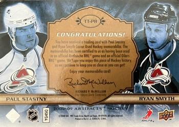 2008-09 Upper Deck Artifacts - Tundra Tandems Patches Copper #TT-PR Ryan Smyth / Paul Stastny  Back