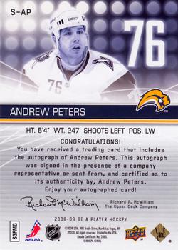 2008-09 Upper Deck Be a Player - Signatures #S-AP Andrew Peters Back