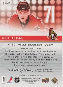 2008-09 Upper Deck Be a Player - Signatures #S-NF Nick Foligno Back