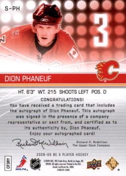 2008-09 Upper Deck Be a Player - Signatures #S-PH Dion Phaneuf Back