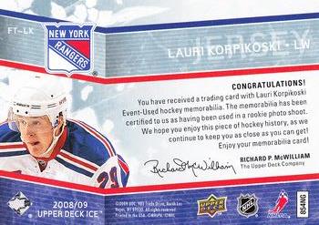 2008-09 Upper Deck Ice - Fresh Threads #FT-LK Lauri Korpikoski  Back