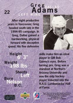 1995-96 Upper Deck Be a Player #22 Greg Adams Back