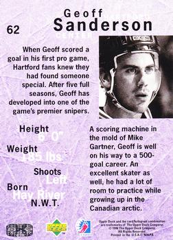 1995-96 Upper Deck Be a Player #62 Geoff Sanderson Back
