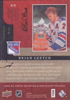 2008-09 Upper Deck Masterpieces - Brown #49 Brian Leetch Back