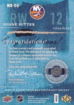2008-09 Upper Deck Masterpieces - Brushstrokes Brown #MB-DU Duane Sutter  Back