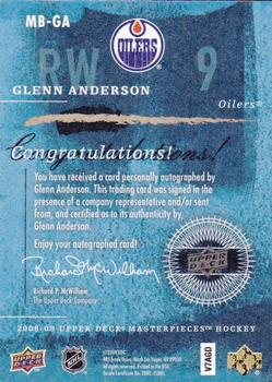 2008-09 Upper Deck Masterpieces - Brushstrokes Brown #MB-GA Glenn Anderson  Back