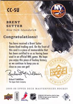 2008-09 Upper Deck Masterpieces - Canvas Clippings Blue #CC-SU Brent Sutter  Back