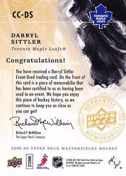 2008-09 Upper Deck Masterpieces - Canvas Clippings Brown #CC-DS Darryl Sittler  Back