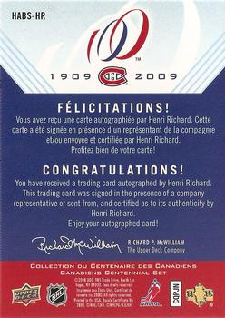 2008-09 Upper Deck Montreal Canadiens Centennial - Habs INKS #HABS-HR Henri Richard  Back