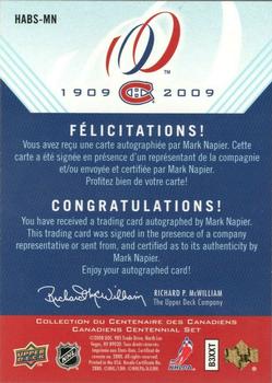 2008-09 Upper Deck Montreal Canadiens Centennial - Habs INKS #HABS-MN Mark Napier  Back